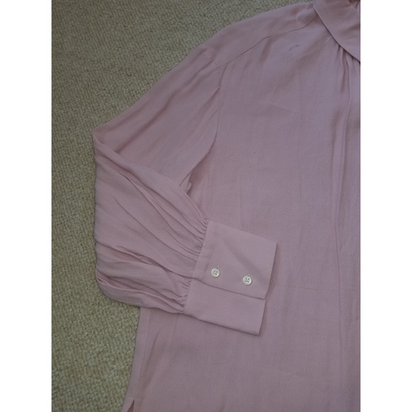 NWT Womens Top-RE-IMAGINED BY J.CREW-pink silky tunic button-up collared ls-M - Picture 3 of 5